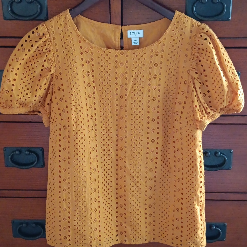 J.Crew Bronzed Topaz Eyelet Puff Sleeve Blouse Top - Picture 3 of 11